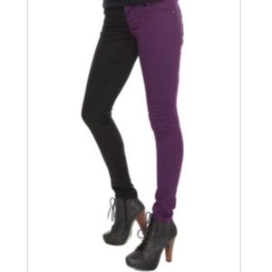 Purple and black spit-leg pants